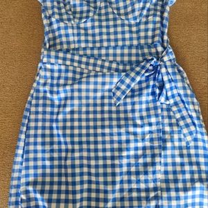 Blue and White checkered short dress from shein.
